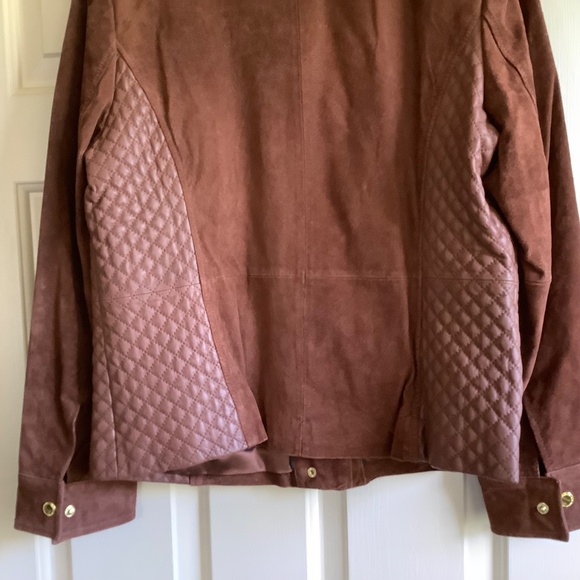 Isaac Mizrahi Suede & Lamb LeatherJacket w/ Quilted Details Saddle Brown SZ 14 - Picture 12 of 16